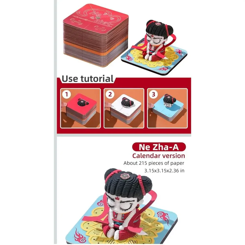 3D Note Paper Rip Away calendar 215 Pages Ne Zha Desktop Calendar S21